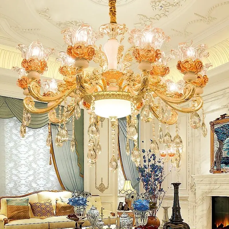 Nórdicos de oro de lujo de cristal araña de techo LED LOFT Villa brillo colgante LED lámpara de habitación de Hotel salón decoración lámparas colgantes
