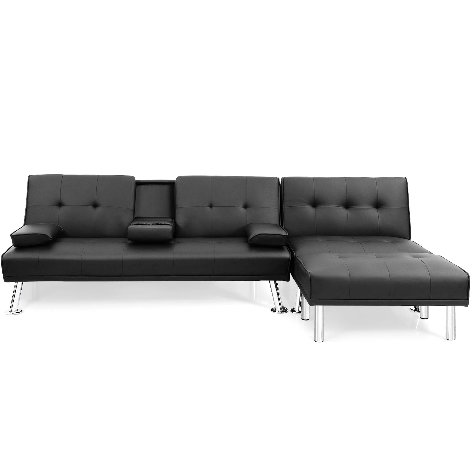 

Giantex 3-Piece Sectional Sofa Set Convertible Futon w/Single Sofa&Ottoman Black HW66915BK+HV10004BK+JV10015BK