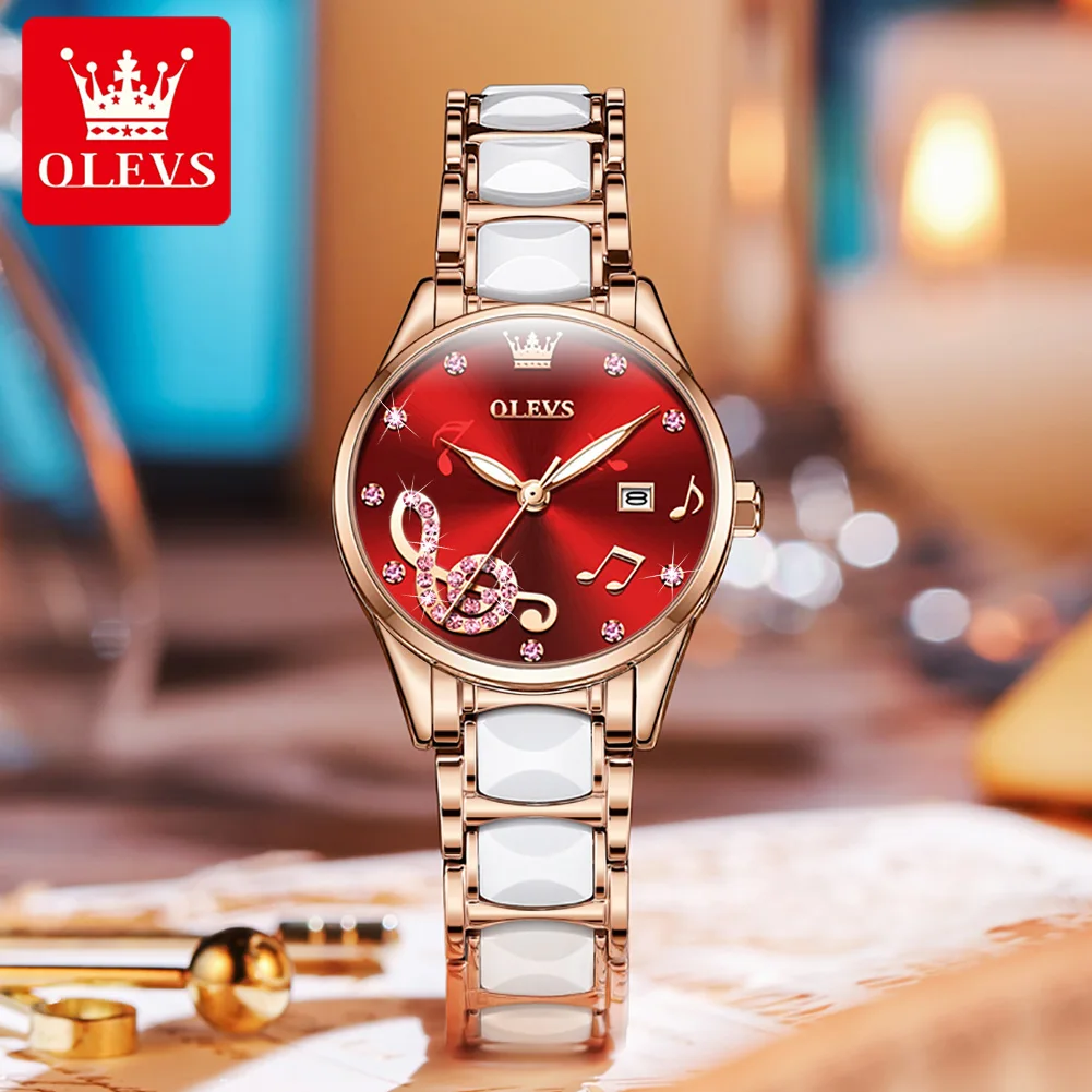 Новые роскошные керамические часы OLEVS для женщин швейцарский импорт Кварцевые