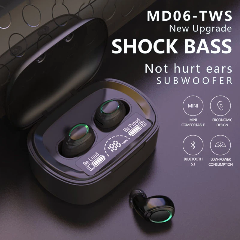 

MD06 TWS Touch Earphone In-ear Intelligent Noise Reduction Bluetooth-compatible 5.1 Wireless Headset Stereo Music Headphones