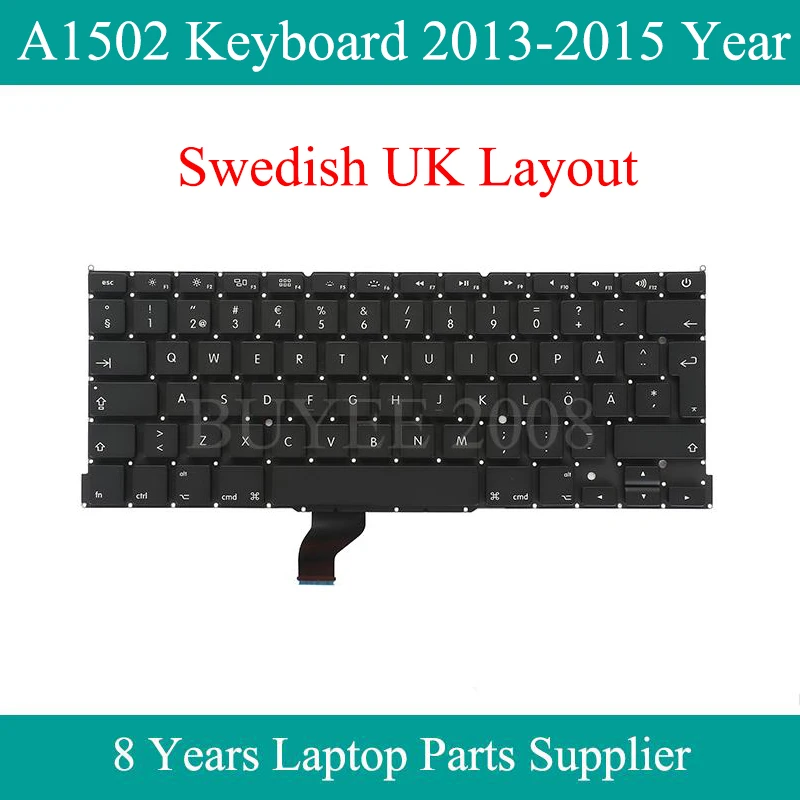 

A1502 Swedish Keyboard For Macbook Pro 13.3" EU UK Layout A1502 Keyboard Backlight Backlit Replacement 2013 2014 2015 Year