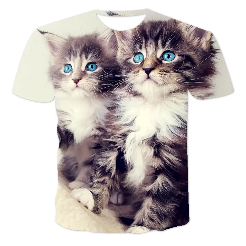 

2021 Summer 3D printing Kawaii Cat Men And Women Selling O-Neck T-Shirt Casual Short Sleeve Selling Street Oversized T-Shirt