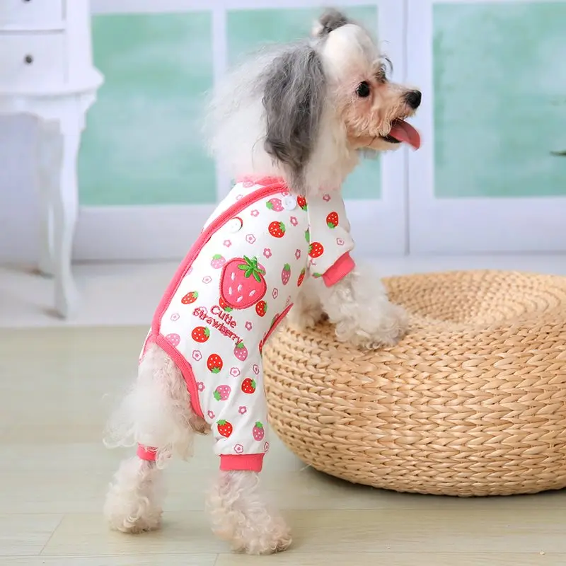 Милая розовая клубнично-желтая одежда для заката Пижама собаки хлопковый
