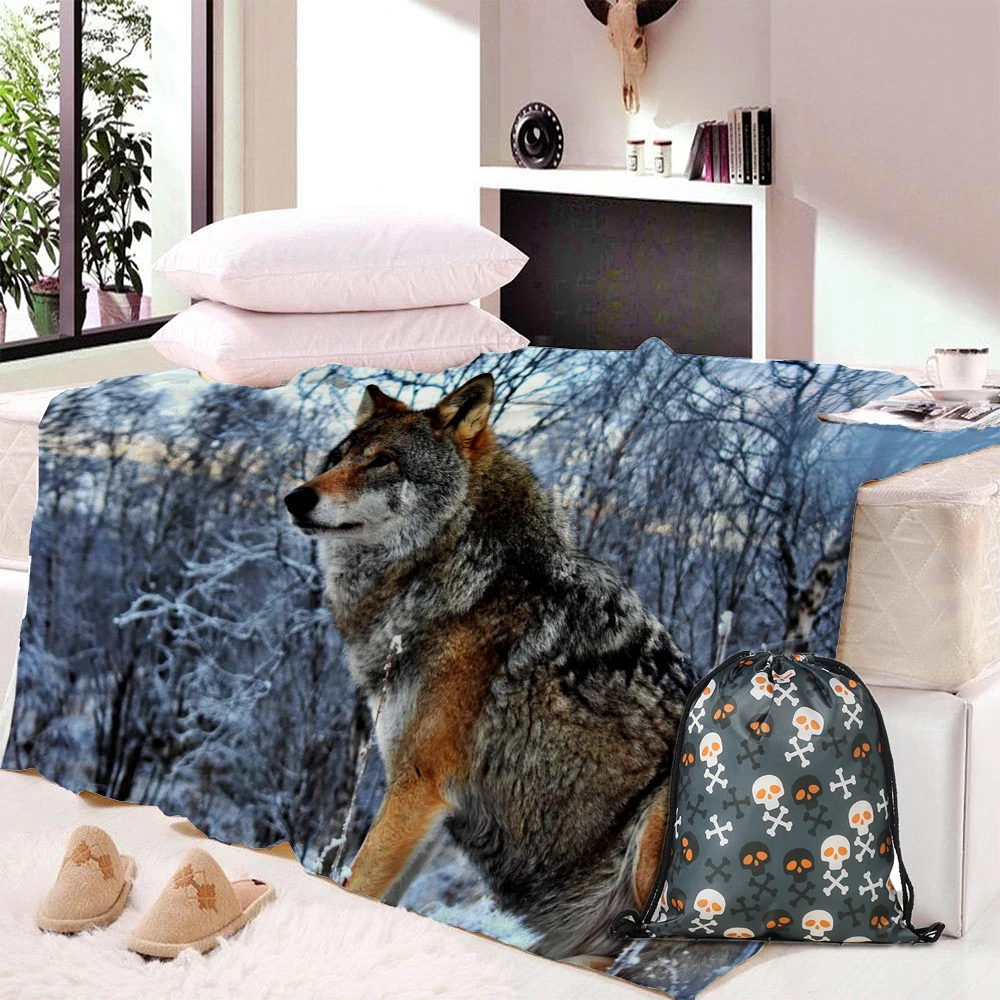 Весеннее бархатное плюшевое покрывало с принтом волка для детей девочек дивана