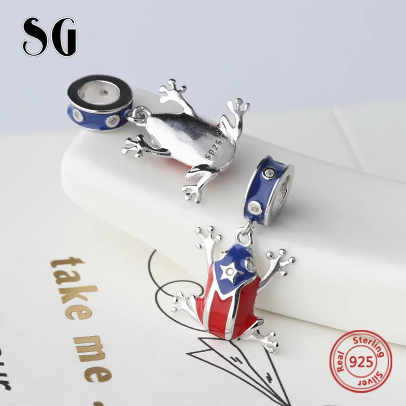 Подвеска в виде лягушки из красной и синей эмали SG шармы милых животных серебро 925