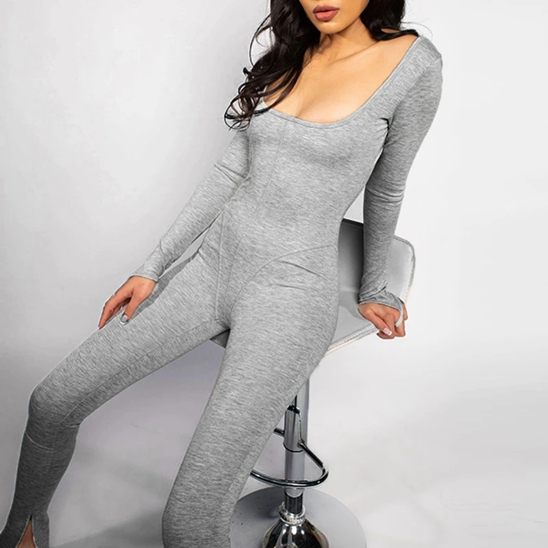 

Uclio Women's Sexy Bodycon Long Sleeve Scoop Neck One Piece Jumpsuit Romper