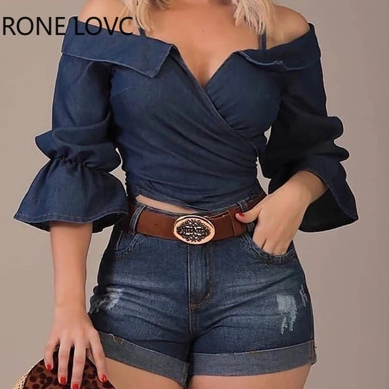 

Women Solid Color Flared Sleeve Blouse Women Spring Tops and Blouses