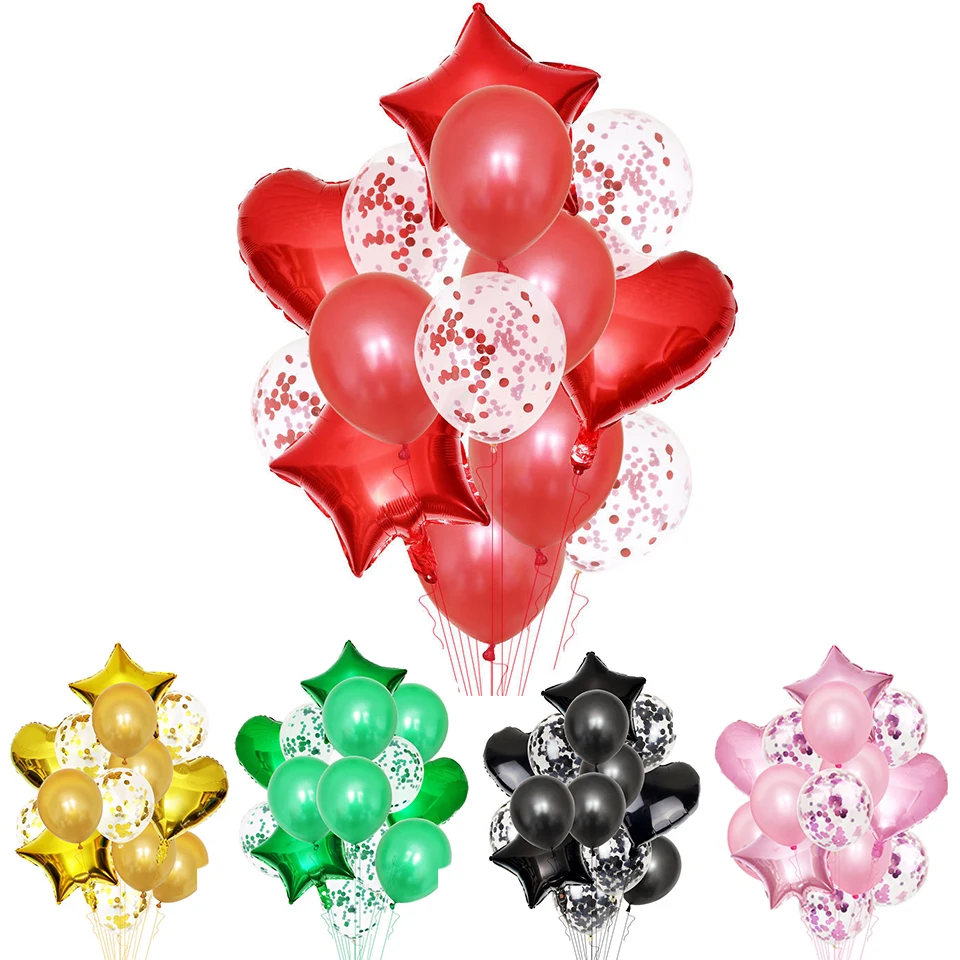 14 шт./компл. сердце с звездочками мульти цвета конфетти воздушные шары из