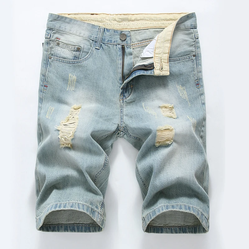 

Men's denim shorts Elasticity fashion Streetwear Slim Fit Ripped Denim shorts Men high quality Brand cotton jeans man