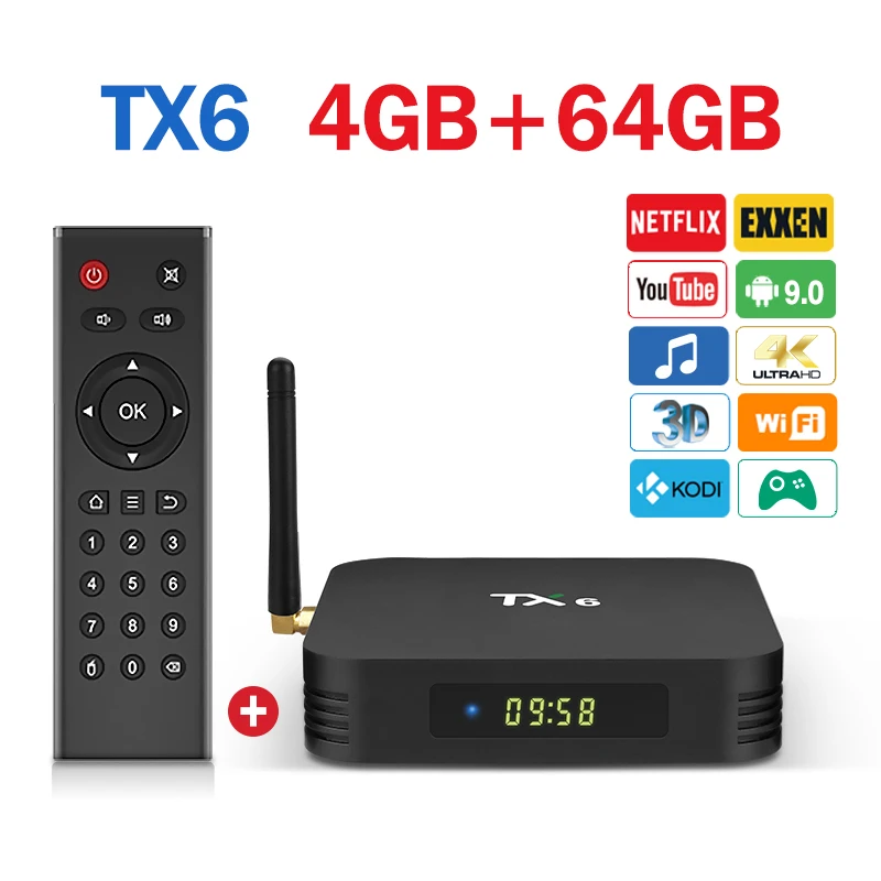 TV Box Android 9.0 Smart TV Box TX6 Android TV BOX 4GB RAM 64GB 4K TVBOX Allwinner H6 Quad Core USD3.0 2.4G/5G WiFi pk TX3 mini