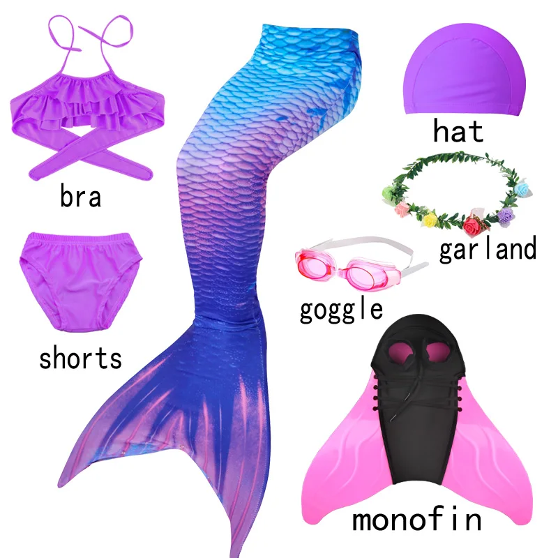 New Halloween Kids Girls Mermaid Tails with Fin Swimsuit Bikini Bathing Suit Dress for Girls With Flipper Monofin For Swim