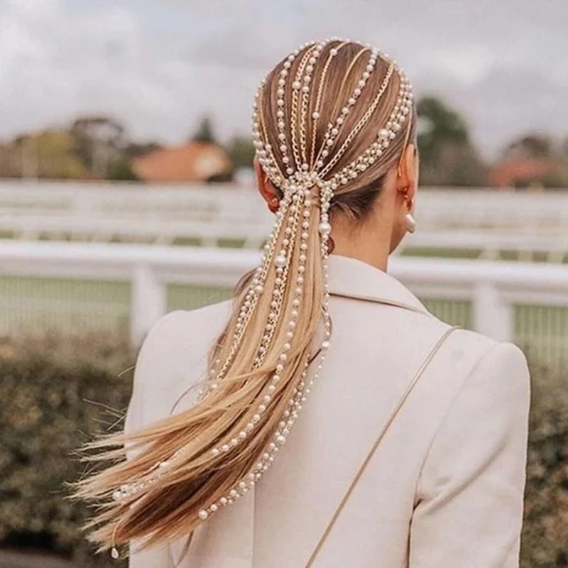 

Imitation Pearl Tassel Hair Clip Decorative Pearl Hair Chain Hip-hop Style Hair Decoration for Styling BN