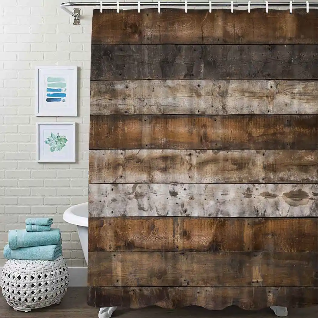 

Wood Plank Shower Curtain Barn Rustic Texture Shower Curtain Waterproof Fabric For Bathroom Decor Shower Curtains Set With Hooks
