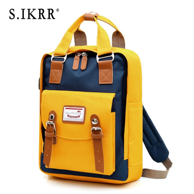 Yellow Blue S. IKRR, женский рюкзак, многофункциональный, водонепроницаемый, Оксфорд, рюкзак для путешествий, рюкзак для девочек-подростков, Большой Вместительный рюкзак, Mochila - Цвет: Yellow Blue