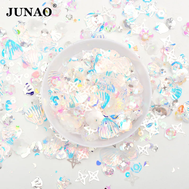 Transparent AB 10g JUNAO 10 г смешанные цвета размер Корея Синий Блестки хлопья блестка лицо дизайн ногтей украшения ПВХ наклейки с блестками для рукоделия - Цвет: Transparent AB 10g