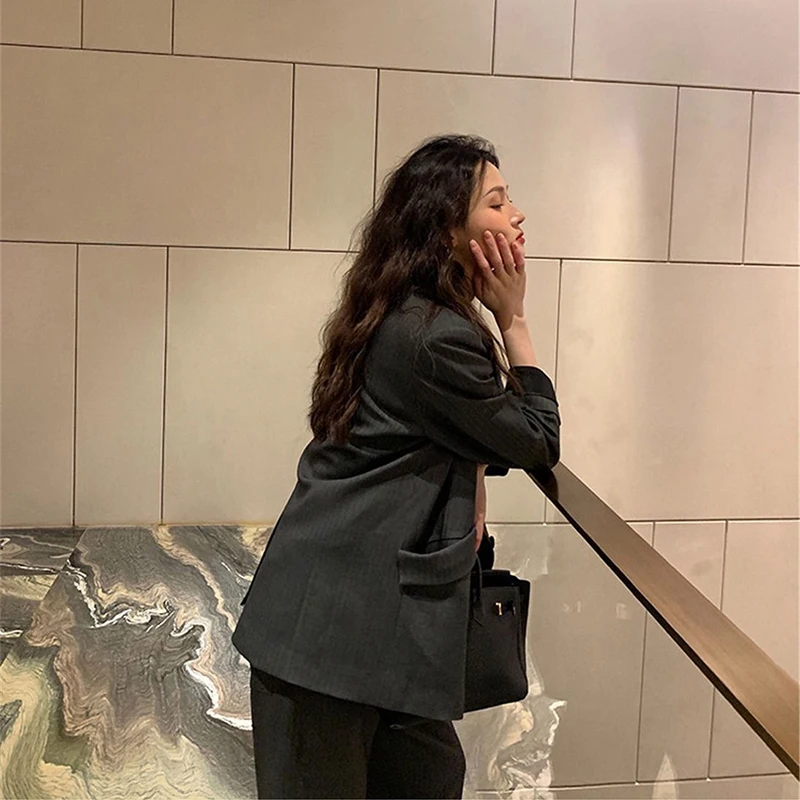 

Luck A Autumn 2 Piece Set Double Breasted Notched Collar Female Blazer+Solid High Waist Wide Leg Pants Office Lady Fashion Suits