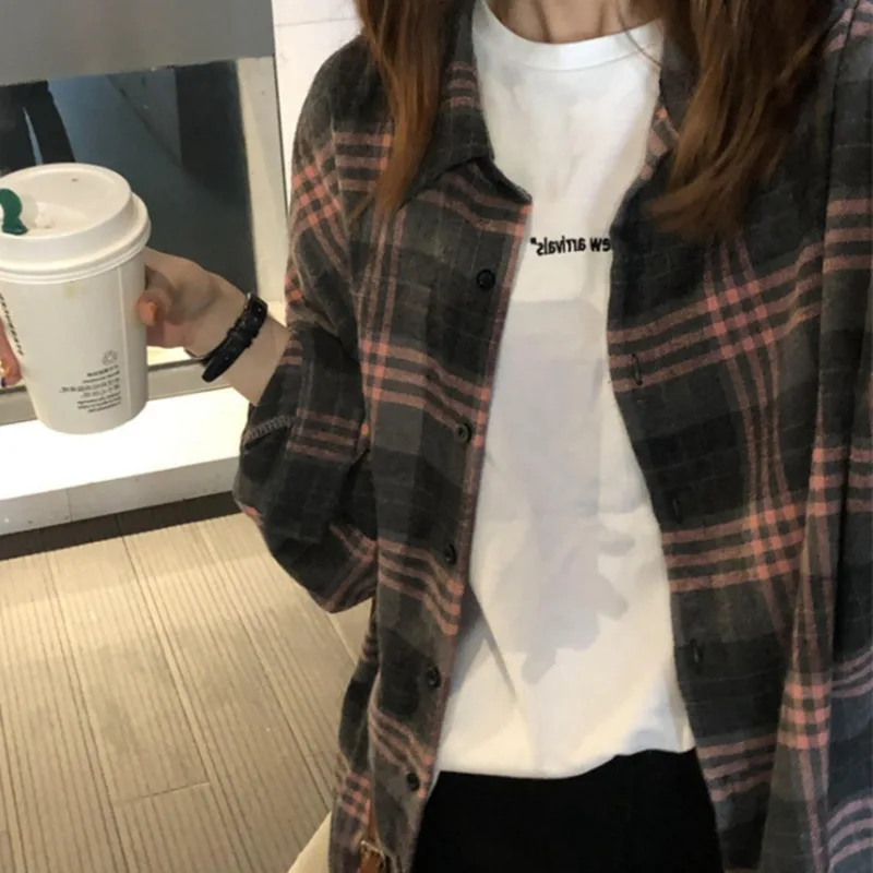 Блузка XFPV Женская в клетку шикарная свободная однобортная рубашка с длинным