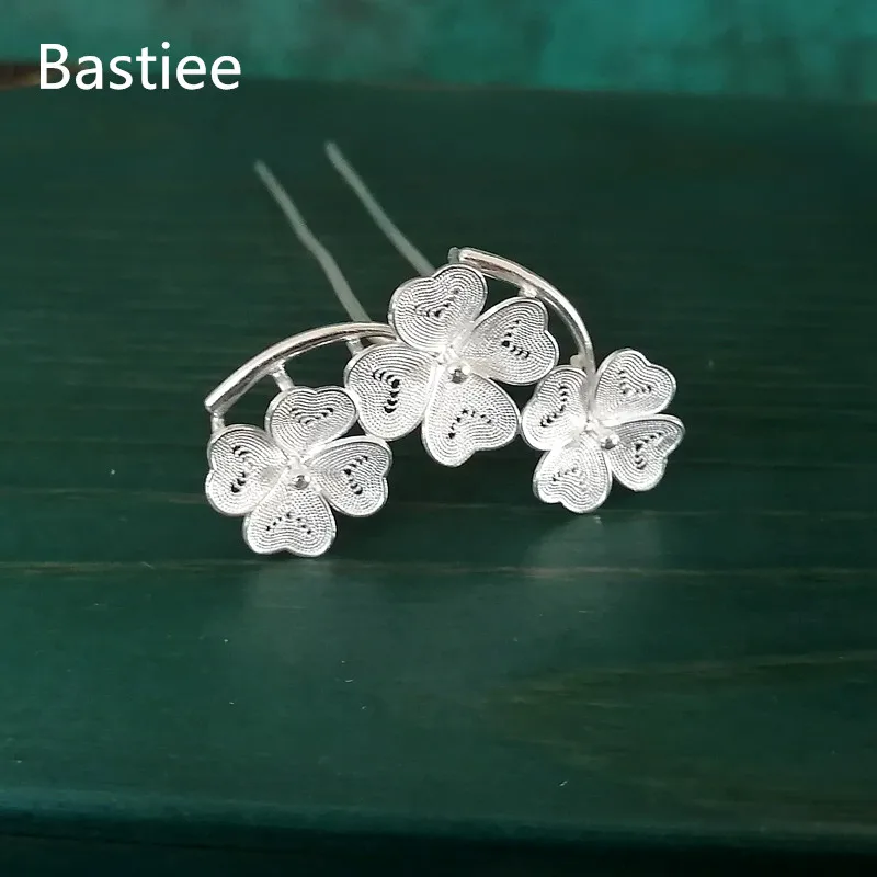 

Bastiee 999 Sterling Silver Flower Stick Hair Accessories For Women HairPins Jewelry Miao Handmade Hmong Chinese Hanfu Hairpin