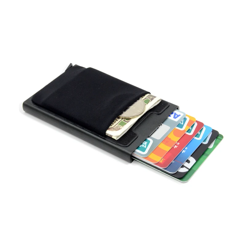 

Automatic Pop Up Credit Card Case Thin Aluminum Wallet With Elasticity Back Pouch ID Credit Card Holder Slim RFID Wallet