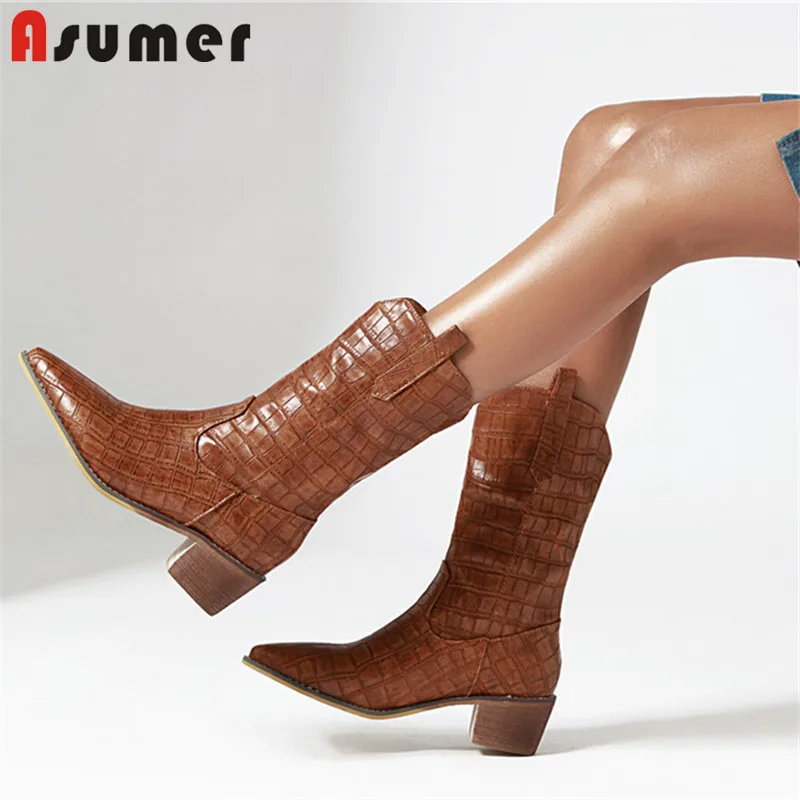 ASUMER/2020 Женские ботильоны с острым носком без застежки Сезон осень зима Ботинки в