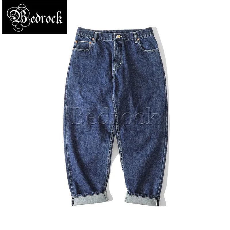 

MBBCAR loose tapered 14oz selvedge jeans men washed raw denim jeans vintage cotton denim carrot pants 7302