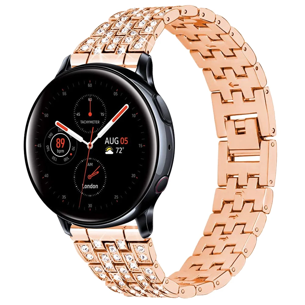Ремешок для часов женский из нержавеющей стали и бриллиантов, браслет для Samsung Galaxy Watch 3 41/45 мм Active 2, Galaxy 42/46 мм, 20 22 мм