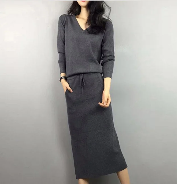 JS830J-2019 осенне-зимнее Новое модное однотонное тонкое платье | Женская одежда