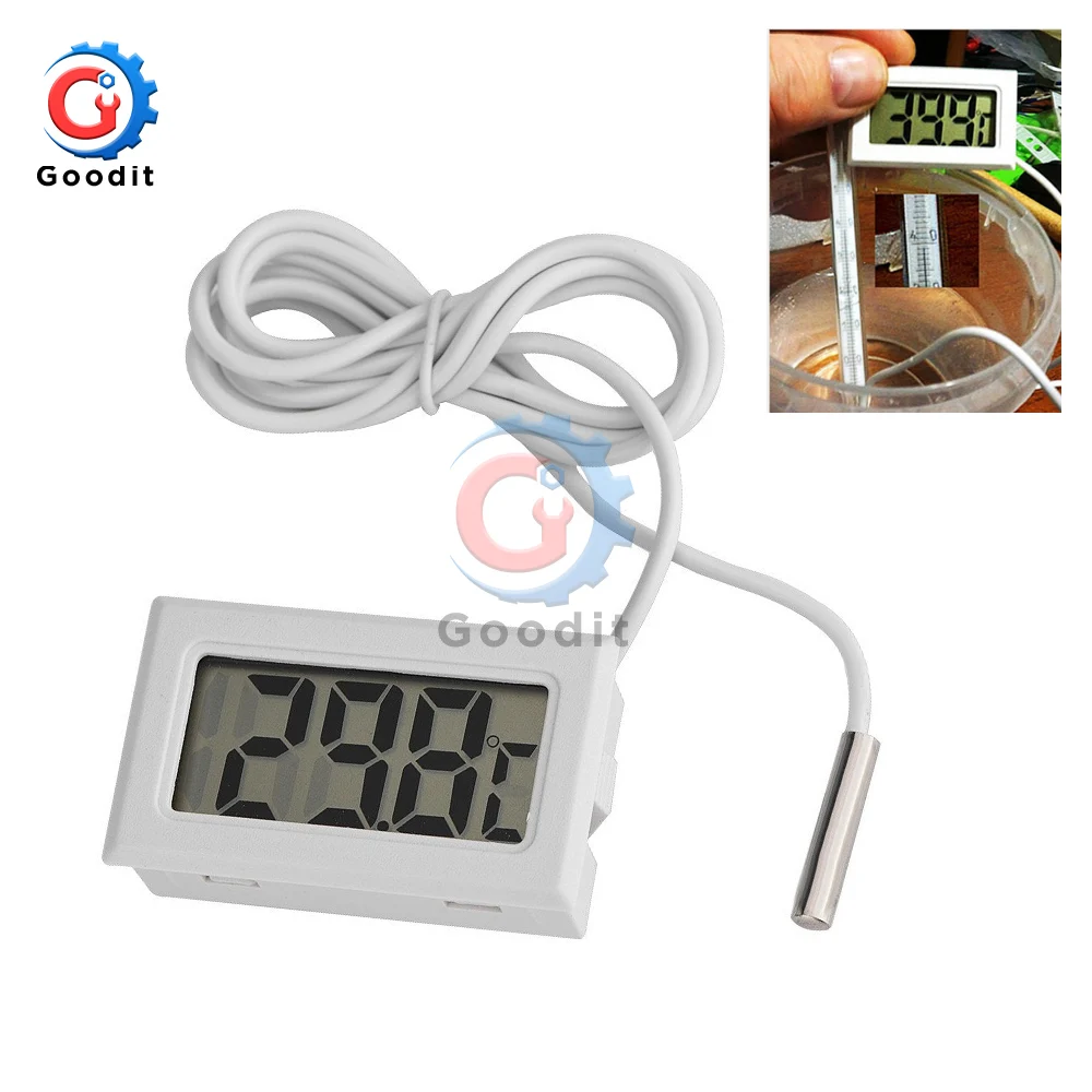 

Mini LCD Digital Thermometer Fridge Thermometer indoor outdoor Probe 1M -50~110 ℃ Refrigerator for Freezer Temperature White