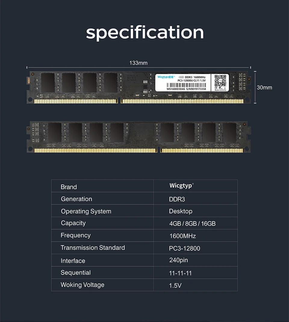 Wicgtyp DDR3 4 ГБ 8 ГБ 1600 МГц оперативная память 240pin для рабочего стола с высокой производительностью высокая скорость