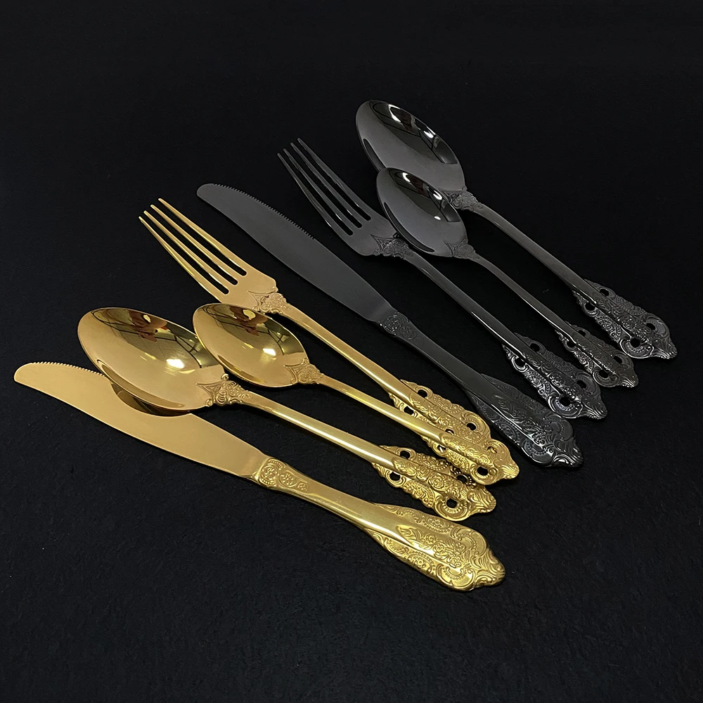 

24Pcs/set Black Cutlery Set Stainless Steel Dinnerware Set Gold Flatware Fork Knife Spoon Wedding Silverware Set Drop Shipping