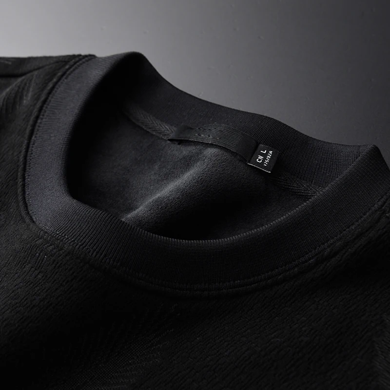 

Winter Autumn And Plus Velvet Thickening Black Sweatshirt Fashion Trend Color Weaving Sweatshirts For Men