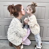 new 2021 family matching mother and daughter handmade sweaters cardigan mom daughter warm sweater outwear coats kintwear outfits