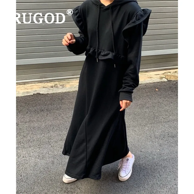 RUGOD женское платье-свитер с капюшоном плотные длинные платья рюшами корейская