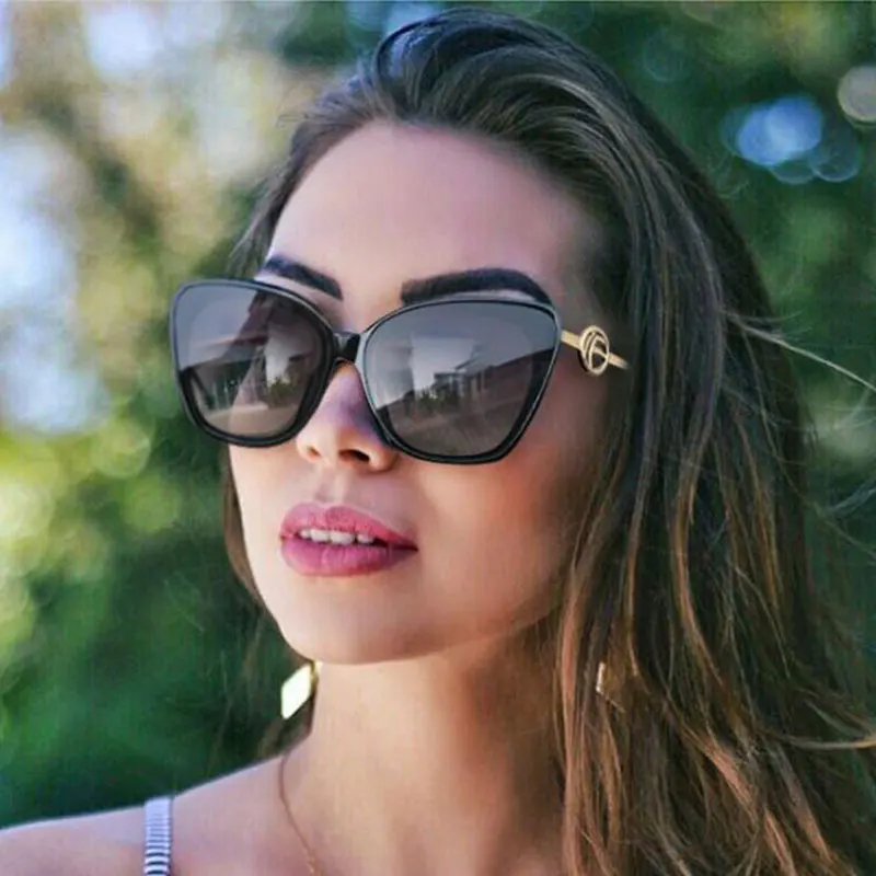 Очки солнцезащитные женские кошачий глаз модные большие брендовые Роскошные