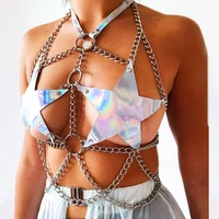 chic laser body harness sexy metal chain with o ring star pattern tops summer night party carnival multilayer clothes for lady