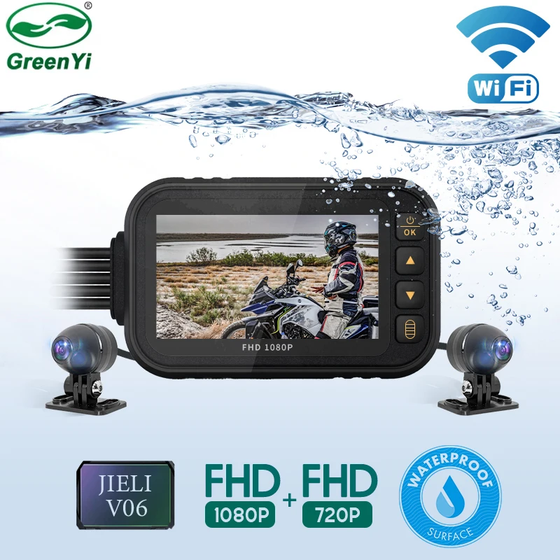 GreenYi всего тела Водонепроницаемый Wi-Fi мотоцикл Dash Cam Двухъядерный Intel HD 1080P DVR