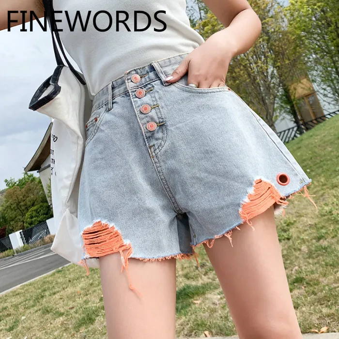 FINEWORDS в стиле ретро оранжевая кнопка высокого шорты с эластичной резинкой на