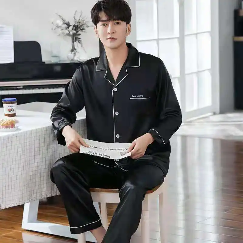 Комплект для сна мужской из двух предметов пижама с длинным рукавом и пуговицами