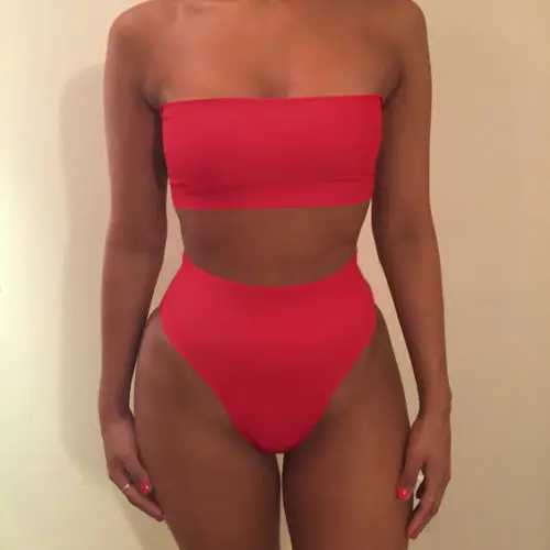 

2020 Sexy Bandeau Bikini Set High Waist Swimsuit Strapless Bathing Suit Swimwear Women Bather maillot de bain biquini
