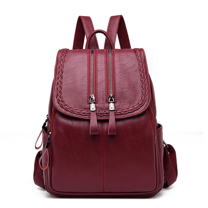 2018 женские кожаные рюкзаки на молнии винтажная женская сумка плечо для