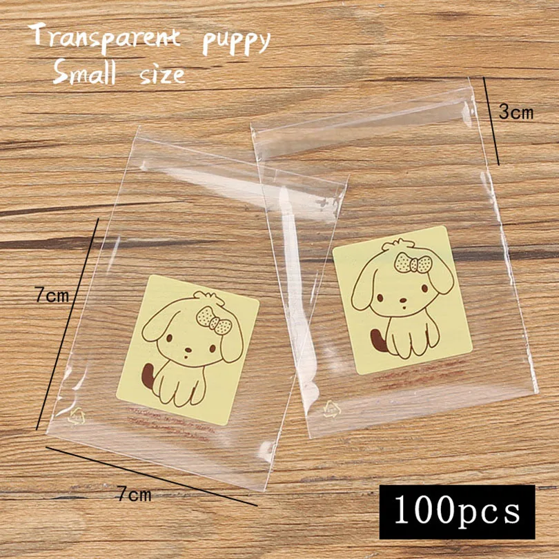 

50pcs/lot Cartoon Self Adhesive Plastic Bag Transparent Bow Cute Dog Yellow Frame Candy Cookie Handmade Soap Baked Biscuit Bags