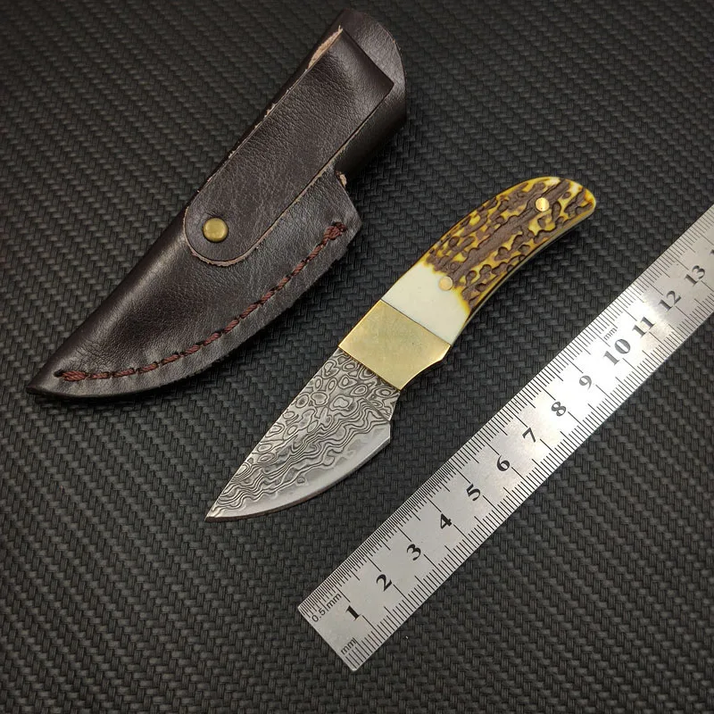 Нож ручной работы из дамасской стали с медными рогами нож для кемпинга на природе
