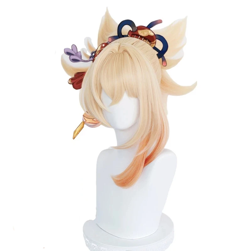 Парик для косплея Yoimiya из игры Genshin Impact светлый оранжевый хвост искусственные