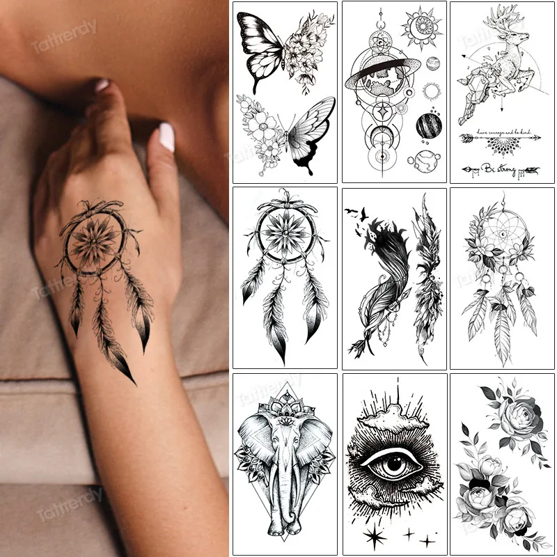 

Наклейки-татуировки, мини-наклейки, татуировка на лицо рук, Ловец снов adesivi, искусство женской имитации татуировки, искусственная татуировк...