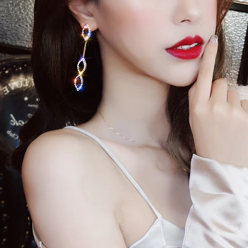 Модные корейские Роскошные геометрические серьги с кристаллами элегантные для
