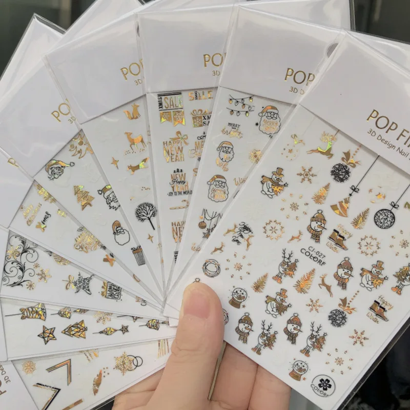 Новые 3D лазерные рождественские наклейки Санта-Клаус Снеговик милые Мультяшные