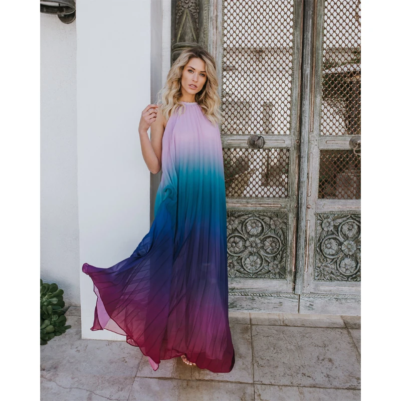 Женское длинное богемное пляжное платье Летнее дамское на бретелях vestidos de verano 2019