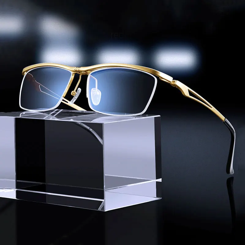 Чистый очки в титановой оправе половина оправы Для мужчин Стиль близорукие с