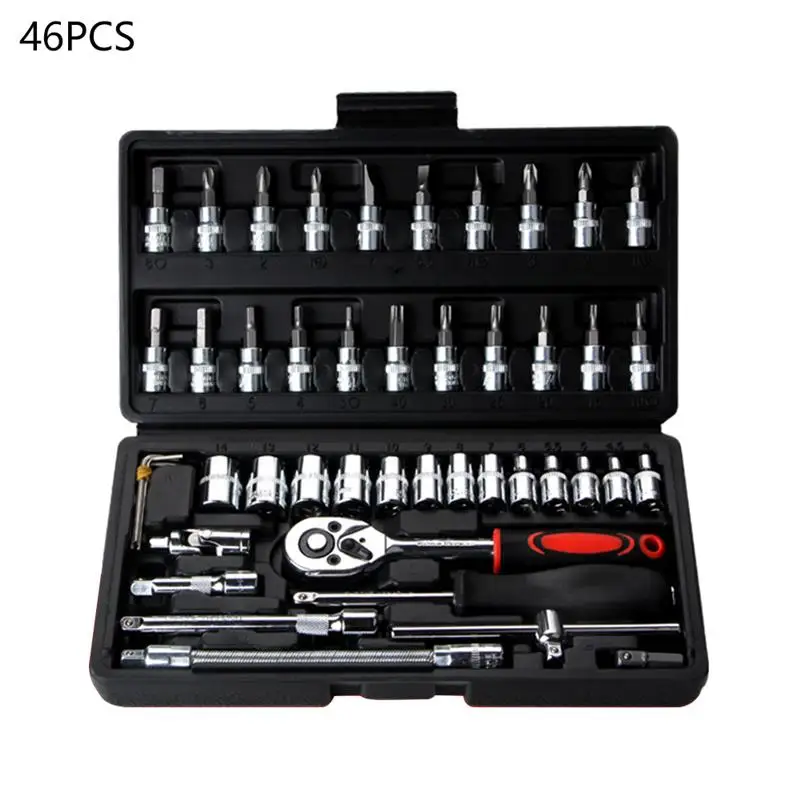 

Auto Repairing Tool 46pcs 1/4 Inch Set Carbon Steel Hardware Tools Kit Wrench Combo For Garages /Workshops /Repairmen /Mechanics