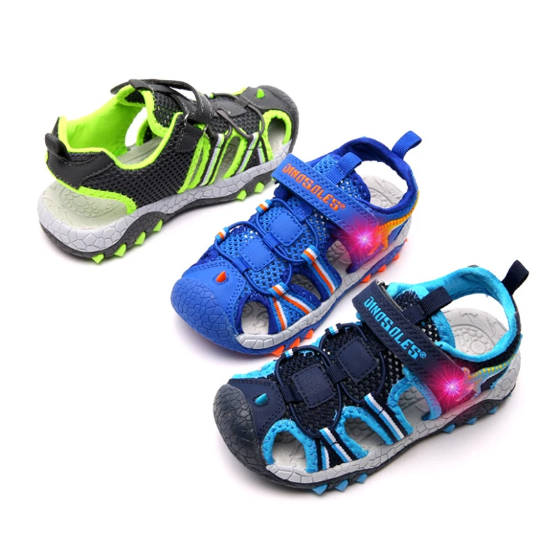 Сандалии для мальчиков пляжная обувь со светодиодной подсветкой и 3d динозавром